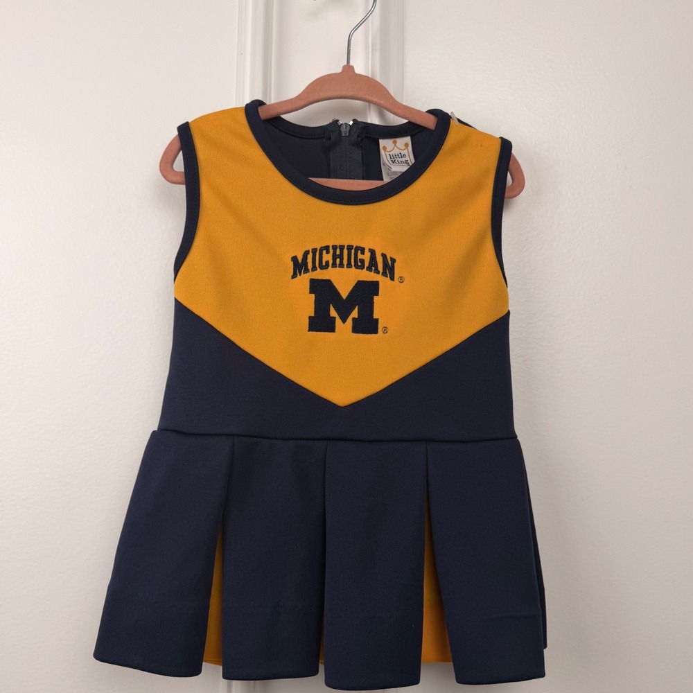 Little King Michigan Wolverines Cheerleader Dress Navy Yellow Toddler Size 2